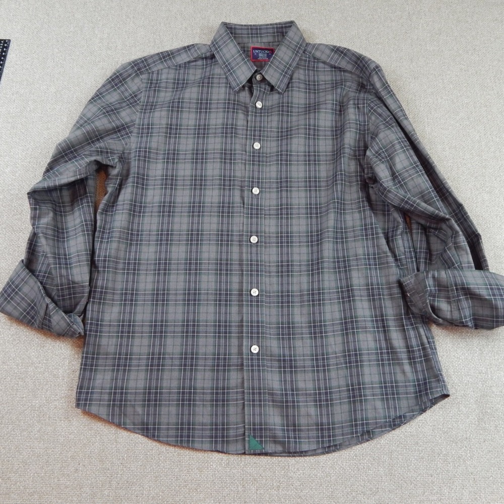 UNTUCKit Blue Button Up Shirt Mens Medium Slim Plaid Long Sleeve Stretch Casual